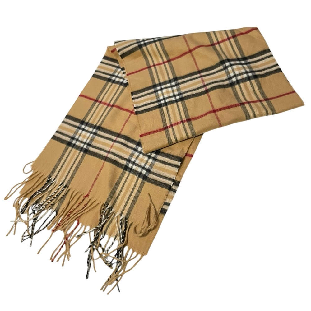 Plaid  fringe Scarf camel red black Soft cashmink by V. FRAAS